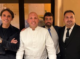 Da sinistra Andrea Cammareri, lo chef Giuseppe Costa, Tancredi Ficano, manager F&B e il sommelier Claudio Gioè